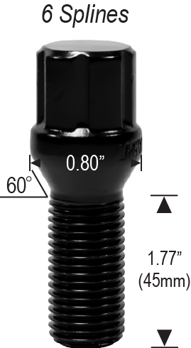 12mm 1.5 - 1.77" Thread Length - Black