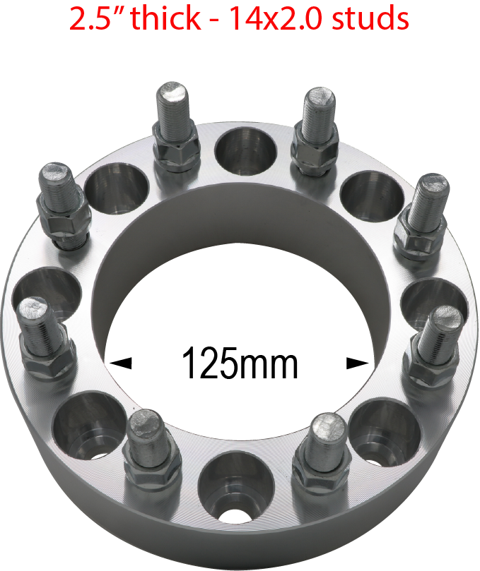 14mm 2.0 studs - 8 x 170mm  to 8 x 170mm - Billet Adapter - 2.5" thick