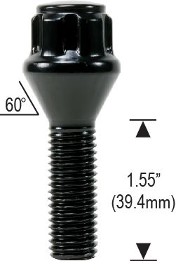1096155BK - 12mm 1.50 with 1.55" (39.4mm) Thread Length