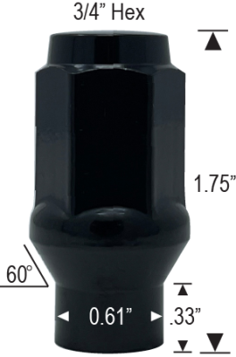 14mm 1.5 Long Closed Bulge ET - 3/4" Hex - Black