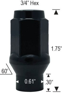 12mm x 1.50 LONG E.T. BULGE, 3/4" HEX - BLACK FINISH