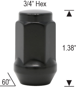 Closed Bulge Acorn - 3/4" Hex - 1.38" Tall - BLACK