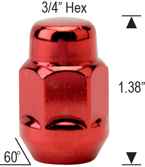 Closed Bulge Acorn - 3/4" Hex - 1.38" Tall - RED