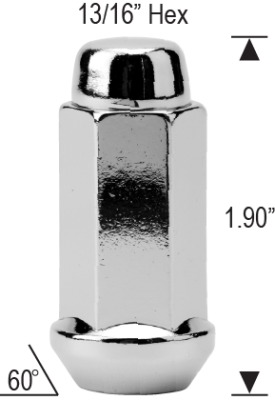 Closed Bulge Acorn - 13/16" Hex - 1.90" Tall