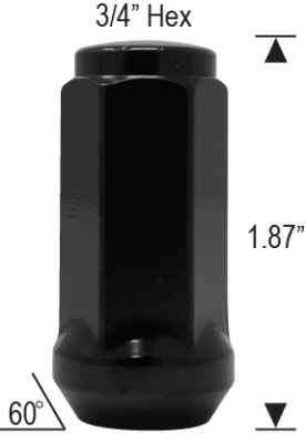 Closed Bulge Acorn - 3/4" Hex - 1.87" Tall BLACK