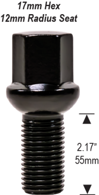12mm 1.5 - 2.17" Thread Length - 17mm Hex – Black