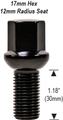 15mm 1.25 - 1.18" Thread Length - 17mm Hex - Black 