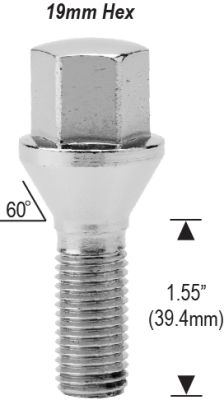 12mm 1.25 - 1.55" Thread Length - 19mm Hex
