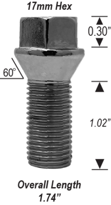 14mm 1.5 - 1.02" Thread Length  - Short Head