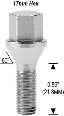 12mm 1.5 - 0.86" Thread Length - 17mm Hex