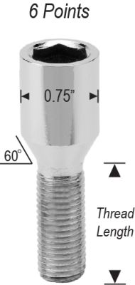 12mm 1.50 TUNER CONICAL SEAT LUG BOLTS