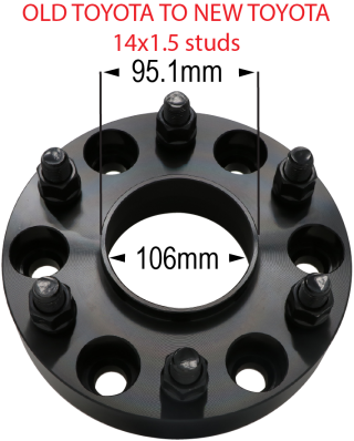 Toyota - 6 x 5.5" to 6 x 5.5" - Hub and Wheel Centric Adapter - 14mm 1.5 studs + 12mm 1.5 Open ET Lug Nuts