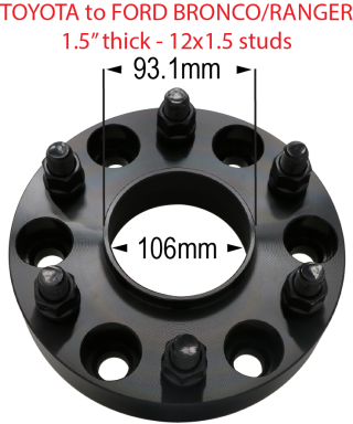 Toyota to Ford Ranger/Bronco - 6 x 5.5" to 6 x 5.5" - Hub and Wheel Centric Adapter