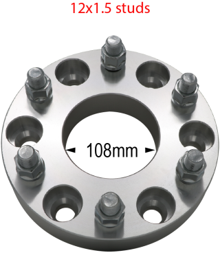 6 x 5.5" to 6 x 5.5" - Billet Adapter - 108 Center Bore - 12mm 1.5 Studs