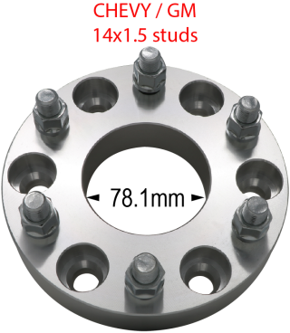 6 x 5.5" to 6 x 5.5" Billet Adapter - 78.1 Center Bore - 14mm 1.5