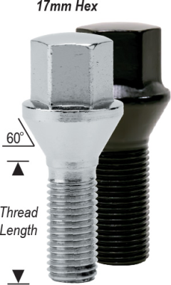 15mm 1.25 SPLINE CONICAL SEAT LUG BOLTS
