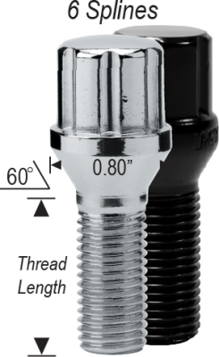 24 Dadi Per Ruote In Acciaio Forgiato - M14 X 1.5 - 51mm - Spline Drive Con Seduta Conica 60° - Estremità Chiusa - Nero