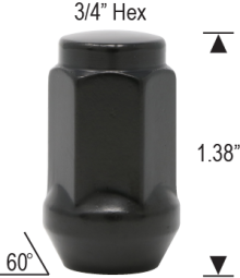 Closed Bulge Acorn - 3/4" Hex - 1.38" Tall - BLACK